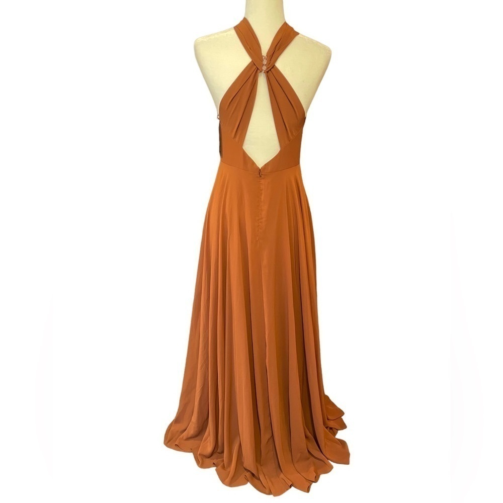 NEW Jenny Yoo "Halle" Halter Bridesmaid Dress in Terracotta Luxe Chifon size 6 - Picture 10 of 15